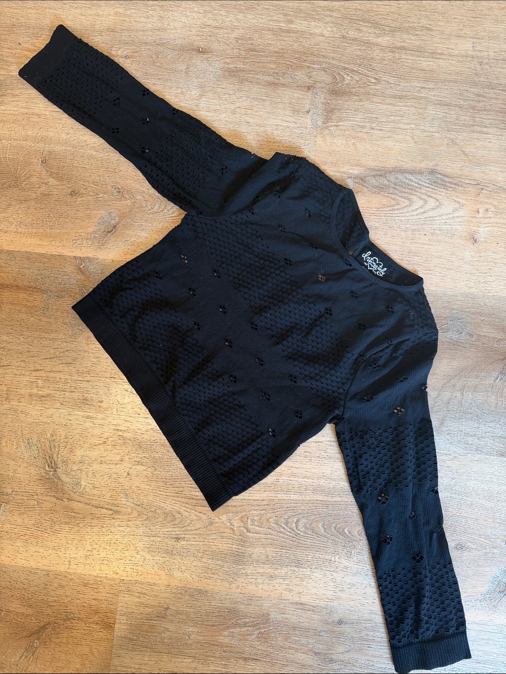 Free People Intimately Black Open-Knit Long Sleeve shirt